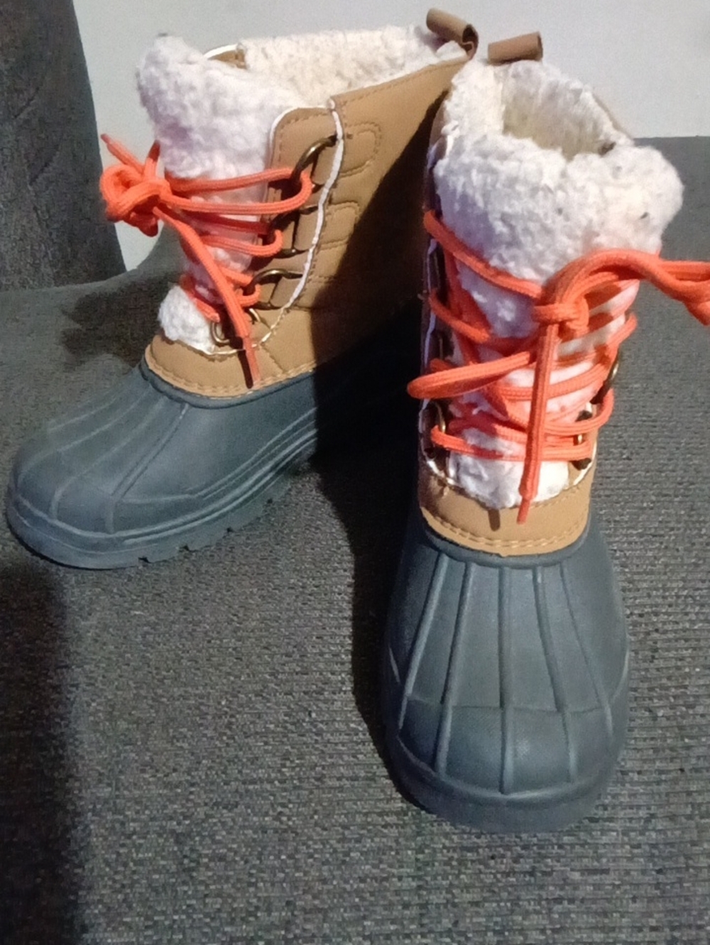 Kids Fabkids Winter Boots - Tan, Gray & Orange Laces